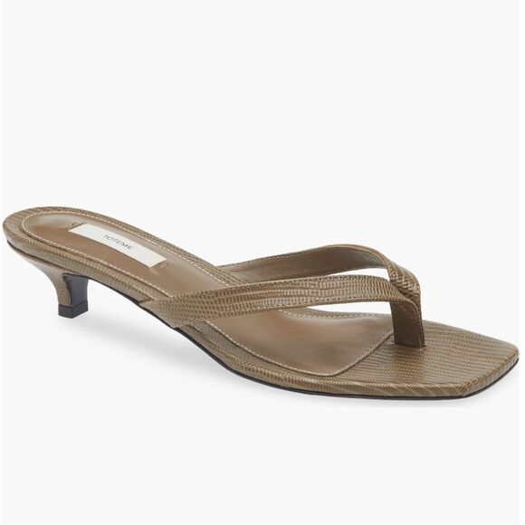 Toteme Lizard Embossed Kitten Heel Flip Flop 39 Olive - Picture 1 of 14